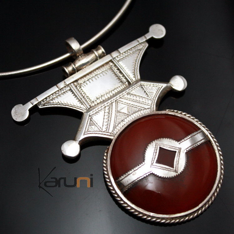 Bijoux Touareg Ethniques Africains Collier Pendentif en Argent et