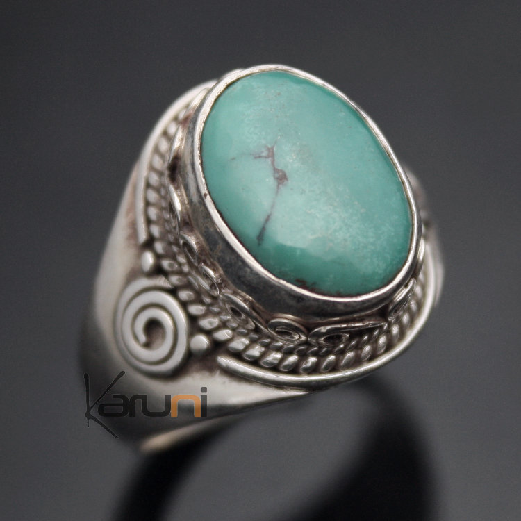 ... Indiens Bague ChevaliÃ¨re en Argent Pierre Turquoise Bleue NÃ©pal 6