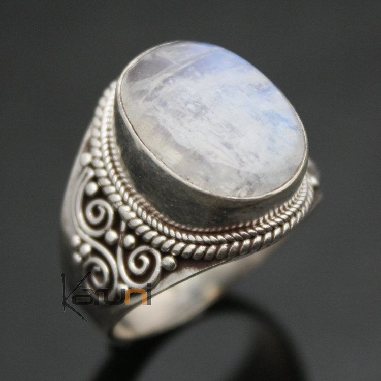 ... Ethniques Indiens Bague ChevaliÃ¨re en Argent Pierre de Lune NÃ©pal 02