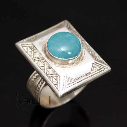 Bague en Argent Turquoise Véritable 02 Homme/Femme Grand Rectangle