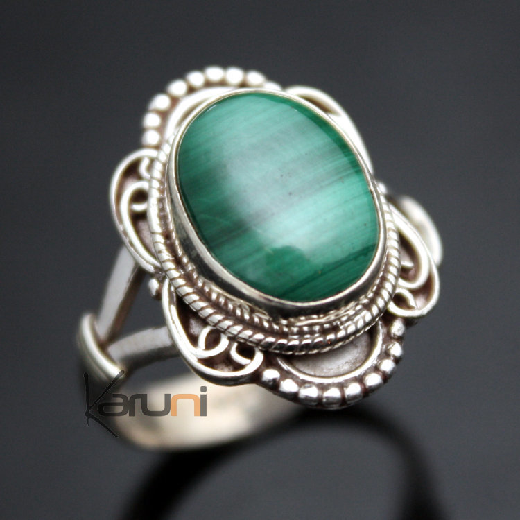 Bijoux Ethniques Indiens Bague en Argent Malachite Verte 07 Bijoux Ethniques Indiens Bague en Argent Malachite Verte 07