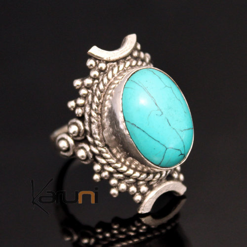 Bague Chevalière Turquoise ais Plaqué Argent Ronde Niral 05