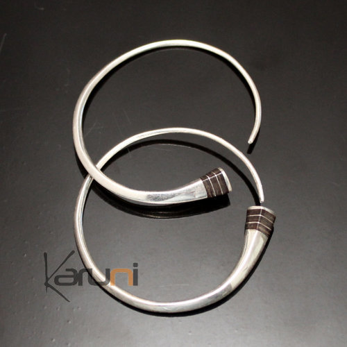 Boucles d'oreilles créoles en argent 04 Tesibit ébène Lisses 3 cm
