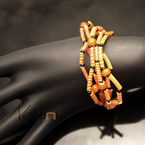 Bijoux Ethniques Africains Bracelets Multi-Rangs JOKKO en Plastique Recycl Perles Coup-Coup Orange b