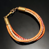 Bijoux Ethniques Africains Bracelets 4 Rangs JOKKO en Plastique Recycl Fermoir Bronze Rglable Rose Orange Clair