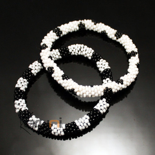 de 2 Bracelets Roll-On en Perles Crochet  Femme/Enfant 20 Noir/Blanc