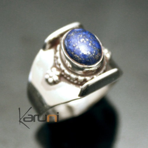 Bague en Argent Massif 925 Inde 12 Chevalière Lapis-Lazuli Filigranes
