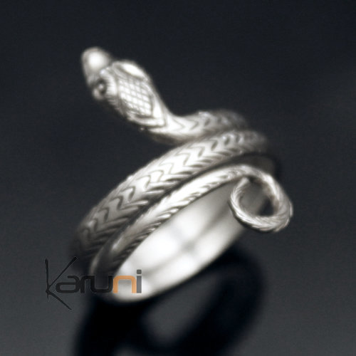 Bijoux Ethniques Indiens Bague en Argent Massif 925 Nepal 80 Serpent Spirale