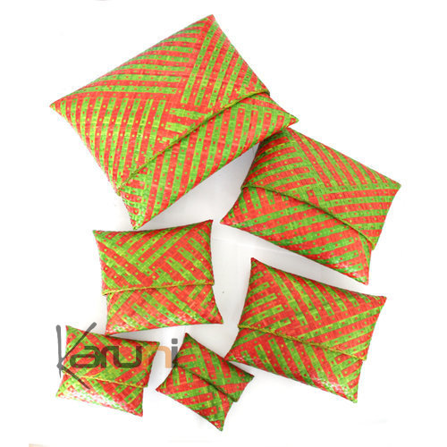 Pochette sac  main raffia  motifs Lot de 6 - vert et orange
