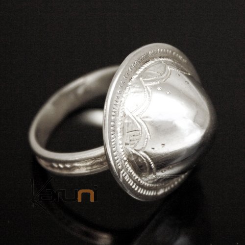 Bijoux Touareg Ethniques Bague en Argent 925 001 Grelot Dme Grav