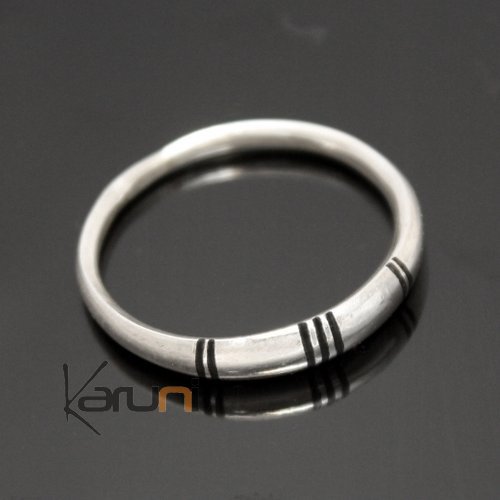 Bague Anneau Argent 925 Alliance Fine gravé homme/femme Ebène 02 Ronde