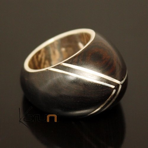 Bijoux Touareg Ethniques Bague Argent en Bois Ebne Pointe 01 - KARUNI