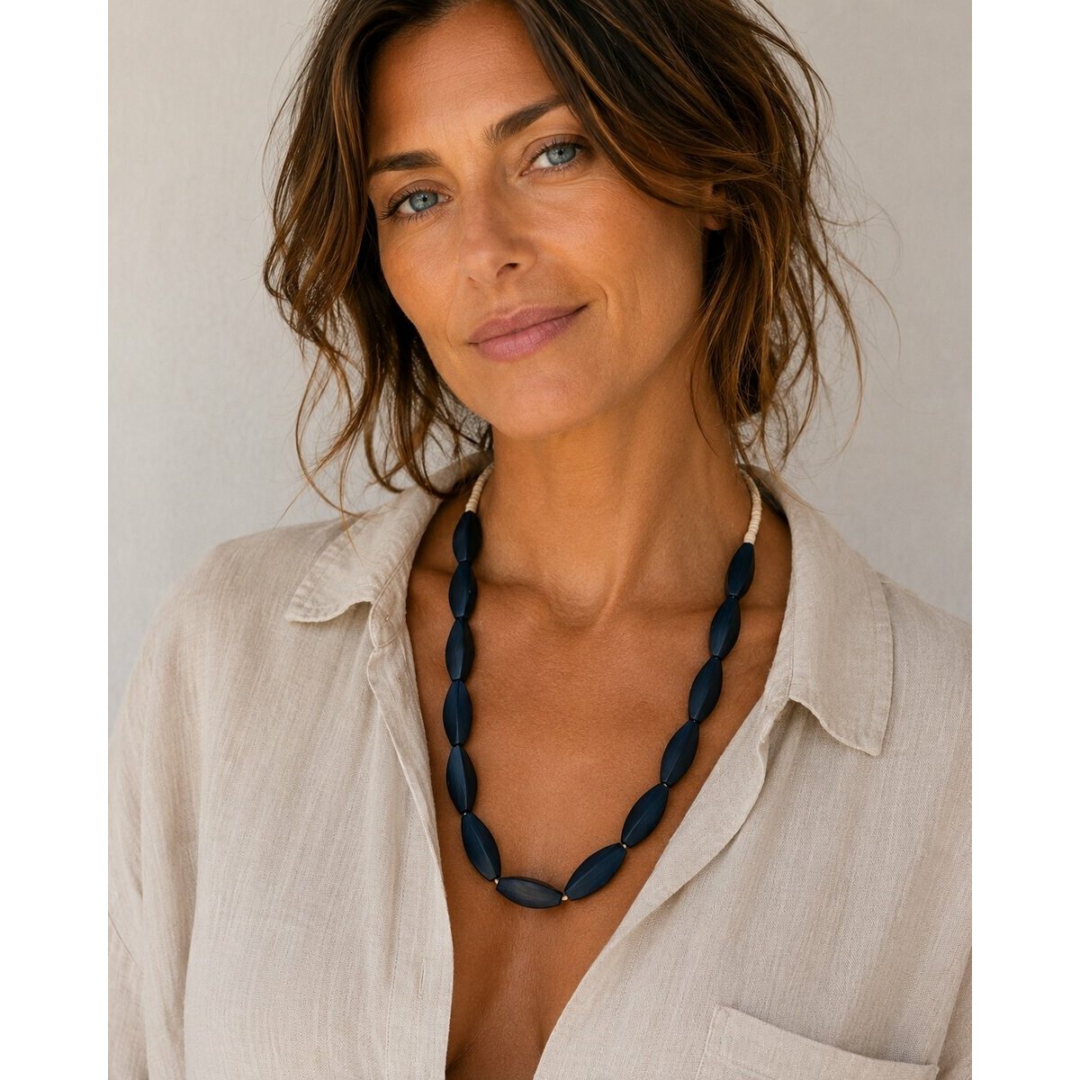 Collier &Eacute;b&egrave;ne V&eacute;ritable 19 Perles Sculpt&eacute;es � Sautoir Artisanal Bois Pr&eacute;cieux