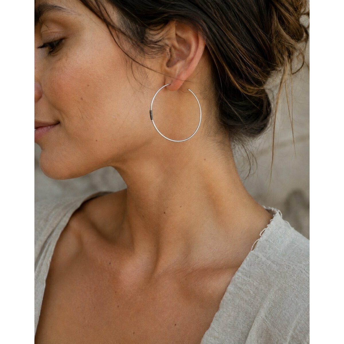 Cr&eacute;oles Touareg Argent 925 & Poudre d'&Eacute;b&egrave;ne � Boucles Artisanales Fait Main