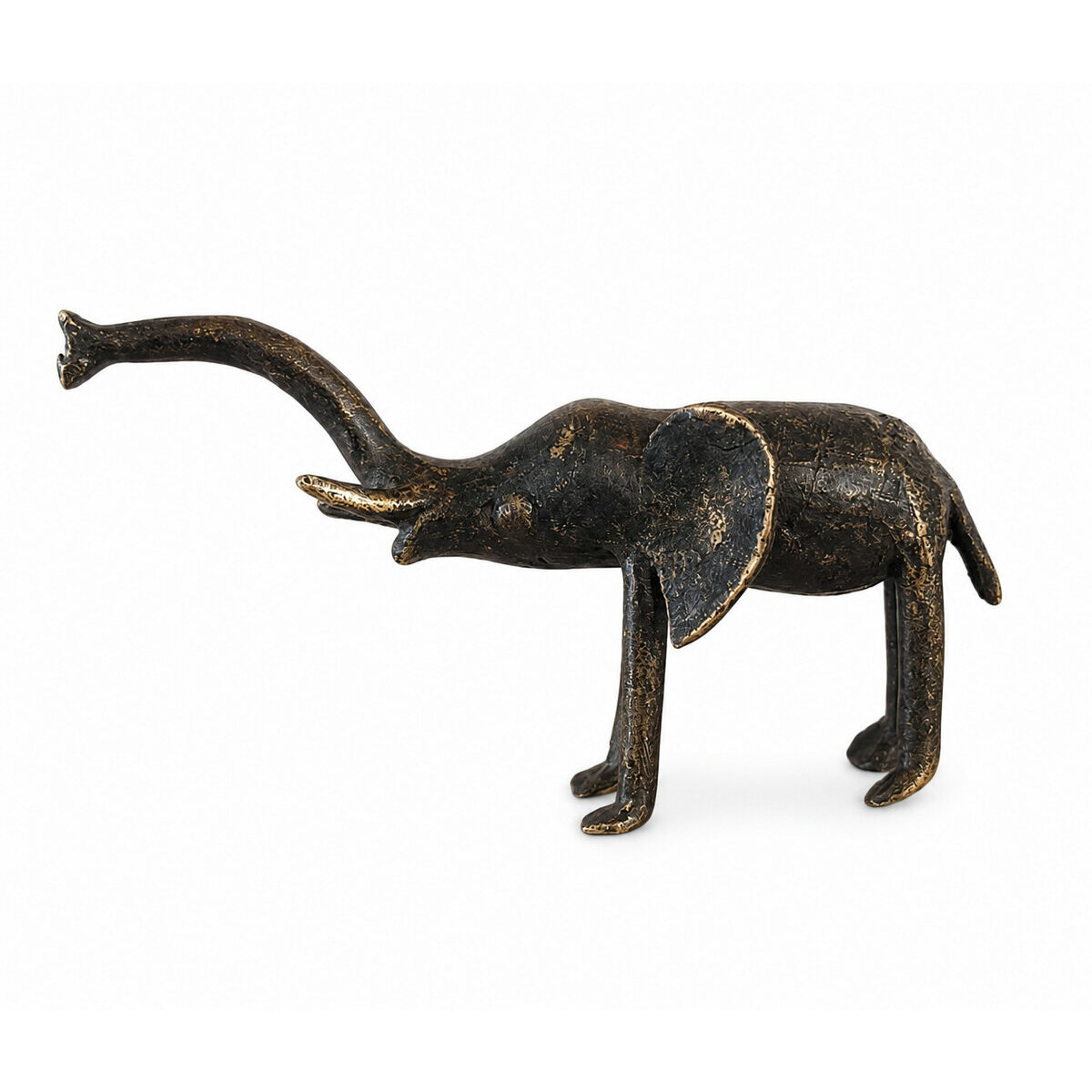 &Eacute;l&eacute;phant en Bronze Patin&eacute; � Sculpture Africaine Artisanale 14 cm
