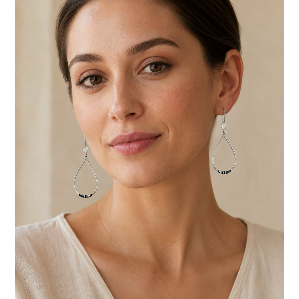 Boucles d'Oreilles Goutte Argent 925 & &Eacute;b&egrave;ne � Pendants Fins Fait Main
