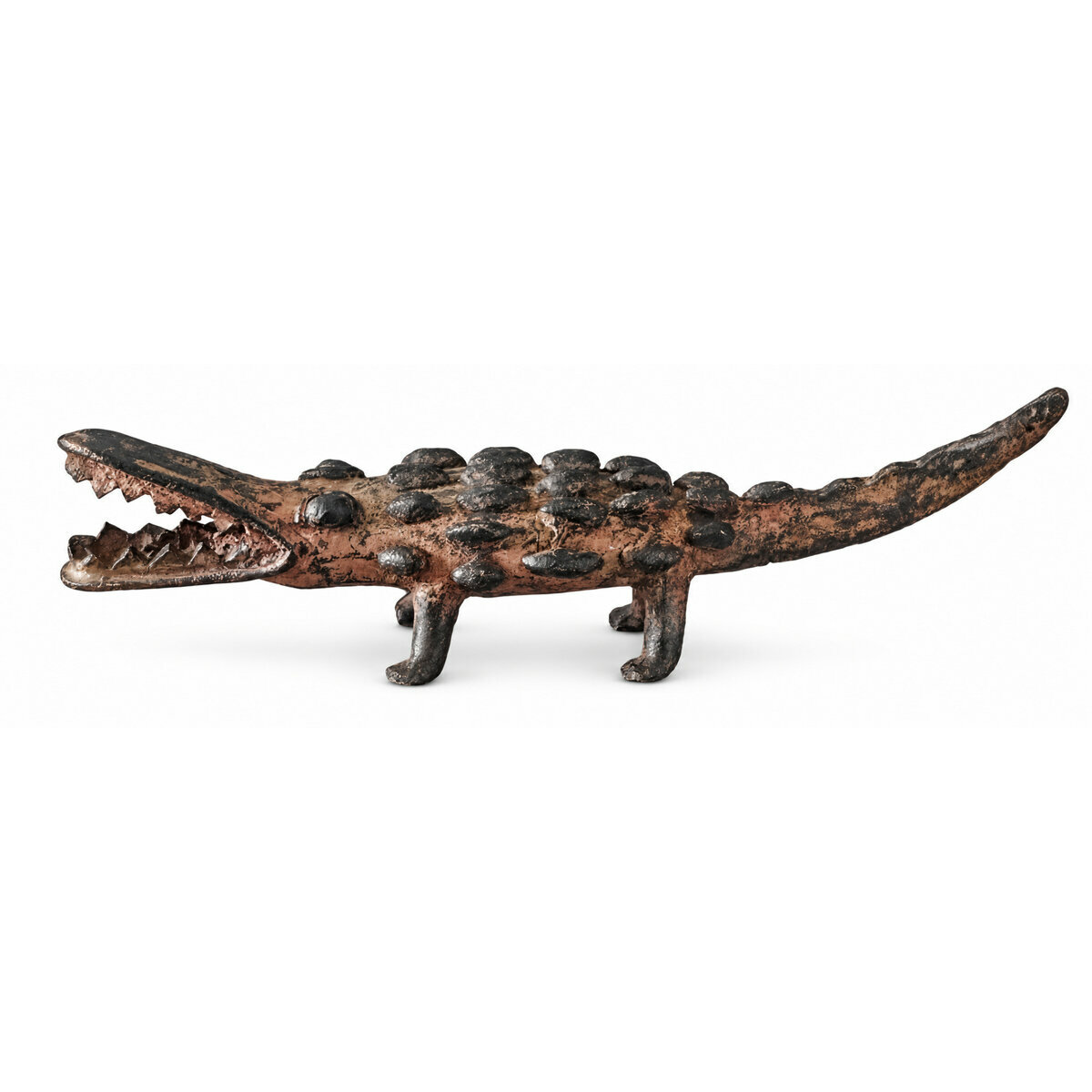 Sculpture Crocodile en Bronze � Statue Animali&egrave;re Artisanale 19 cm