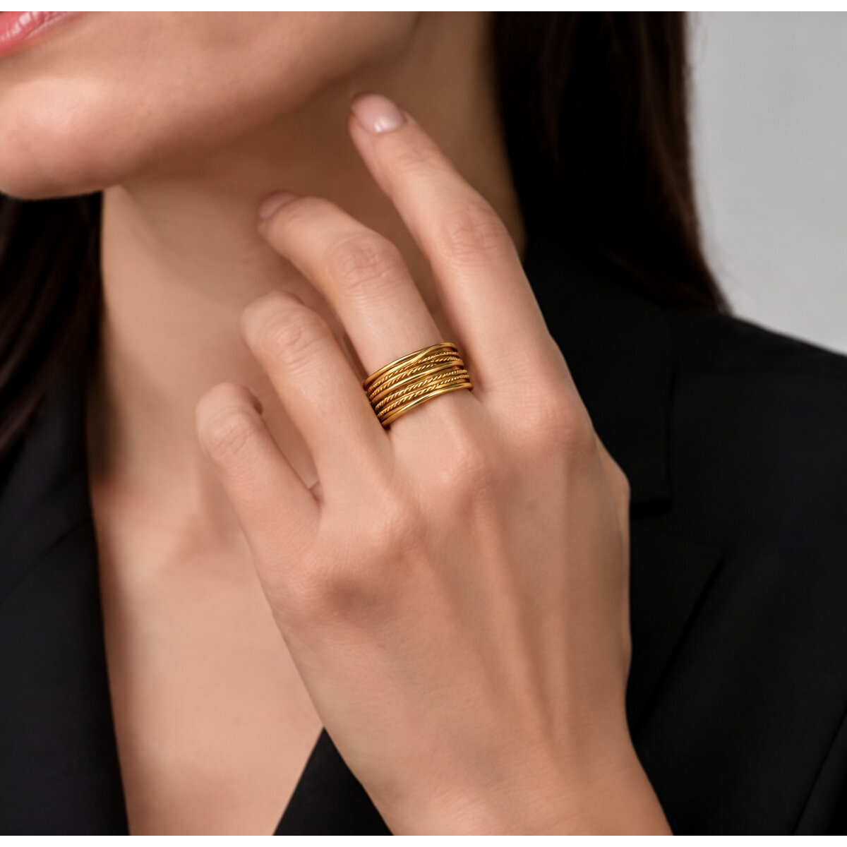 Bague semainier en laiton � 7 anneaux lisses et torsad&eacute;s