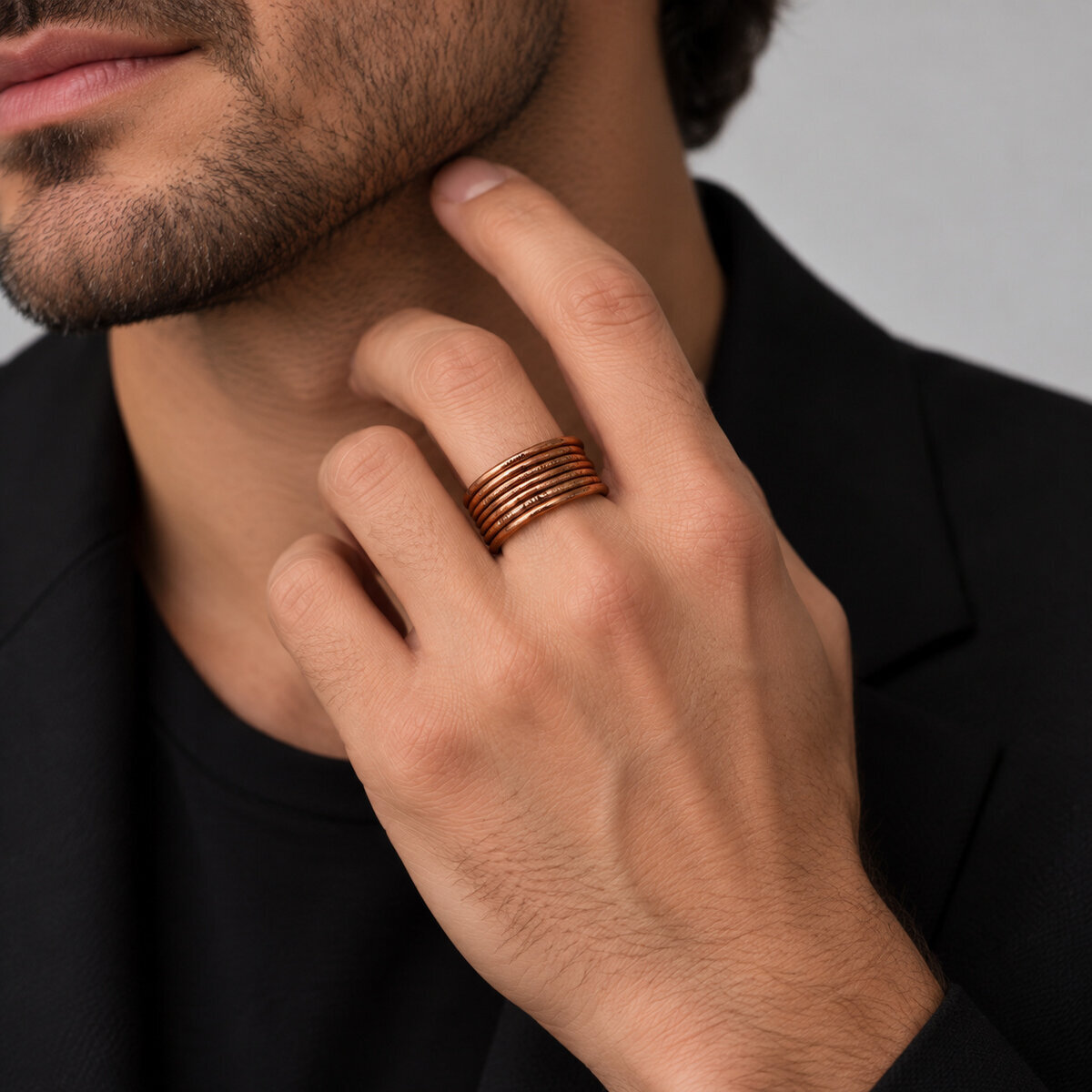 Bague semainier cuivre massif � 7 anneaux, homme et femme