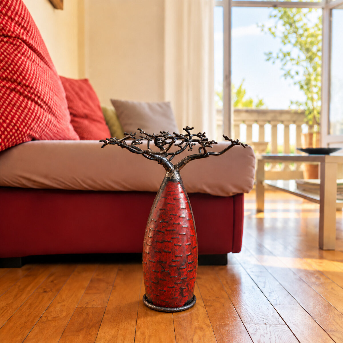 Baobab rouge en m&eacute;tal recycl&eacute; � Arbre d&eacute;coratif fait main, 40 cm