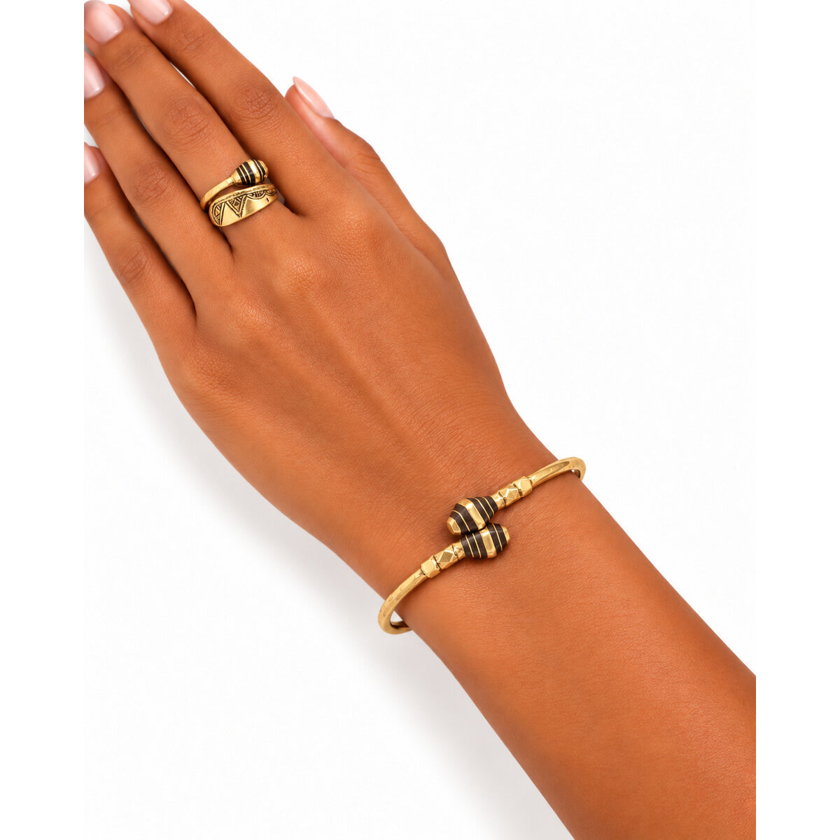 Bracelet jonc crois&eacute; laiton et &eacute;b&egrave;ne � R&eacute;glable, fait main