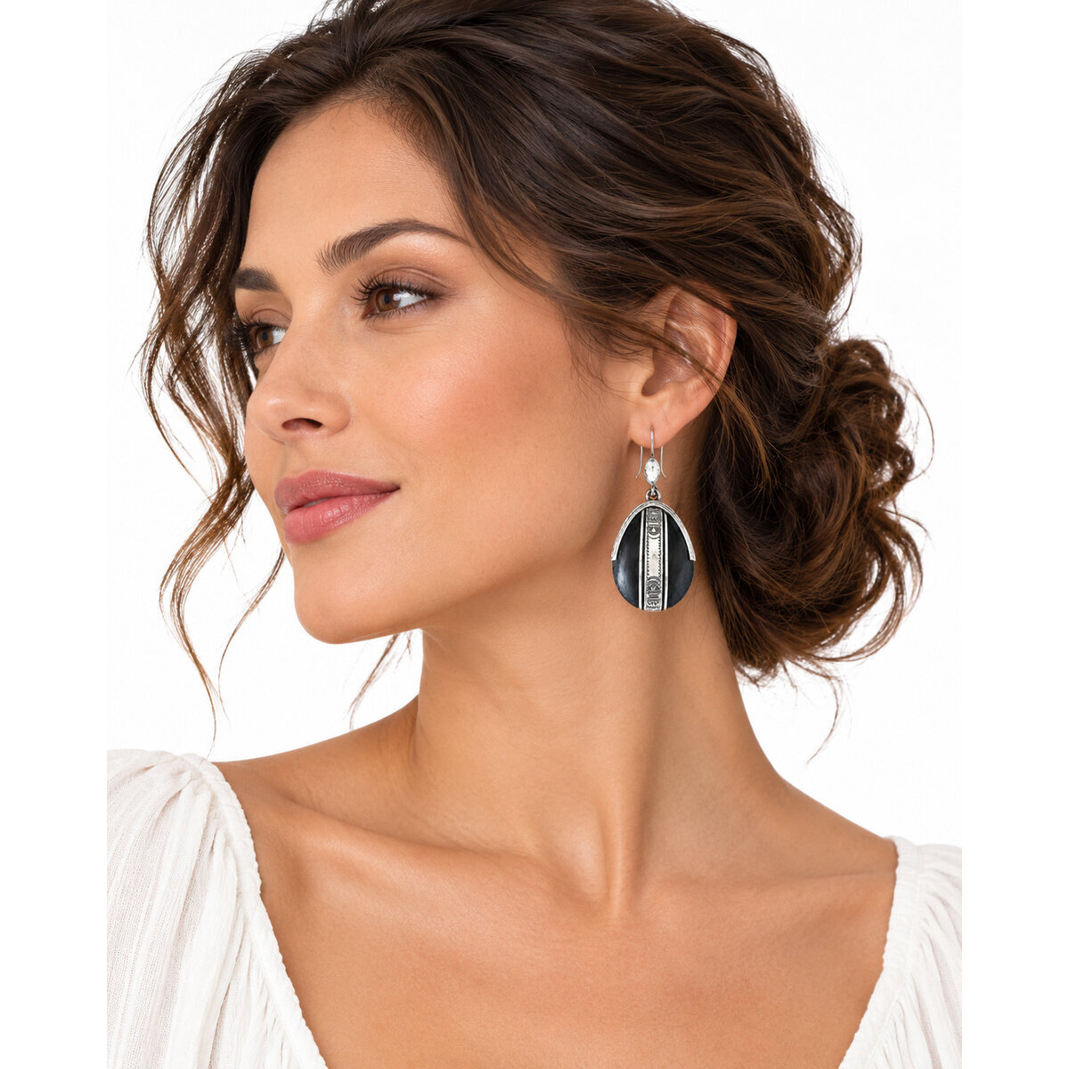 Boucles d'oreilles ovales &eacute;b&egrave;ne et argent 925 � Touareg, 6 cm