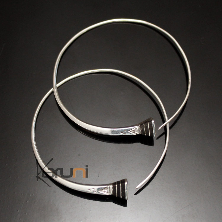 Boucles d'oreilles créoles en argent 03 Tesibit ébène Gravées 4 cm