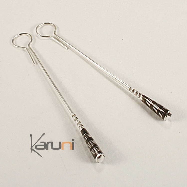 Boucles d'Oreilles Massues Touareg en Argent et Ebène Ovales Gravées 02