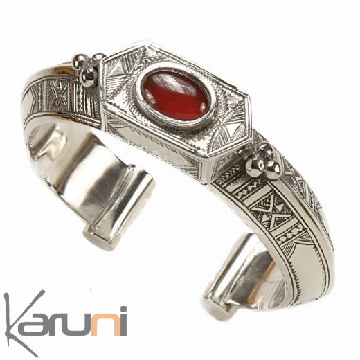 Bijoux Touareg Ethniques Bracelet en argent et agate Tkafaf Grelot - KARUNI