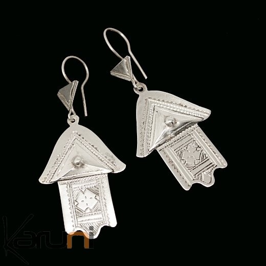 Bijoux Touareg Ethniques Boucles d'oreilles en Argent 72 Main de Fatma Khamsa