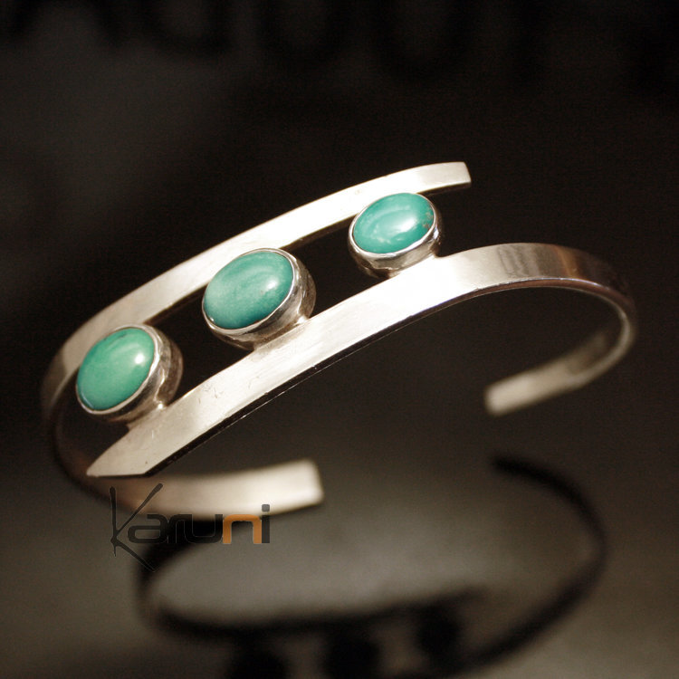 Bijoux Ethniques Indiens Bracelet Argent Massif 925 Nepal 06C Jonc Turquoise Bleue Newar 3130