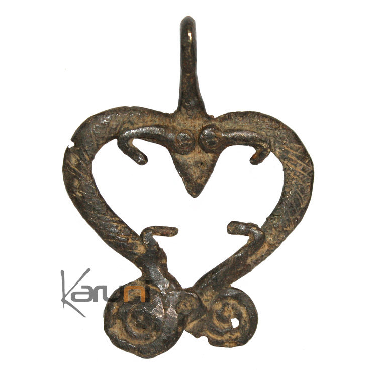 Art Dogon Africain Bronze Pendentif Amulette Sculpture  ethnique Afrique 01 Caméléon double