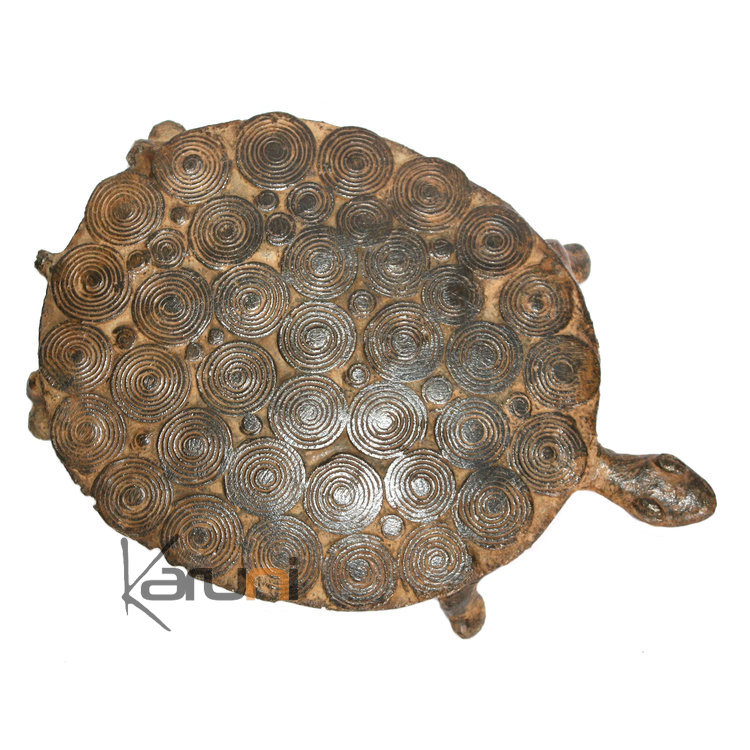 Art Dogon Bronze Animal Tortue Sculpture Africain  ethnique Afrique Plate 20 cm