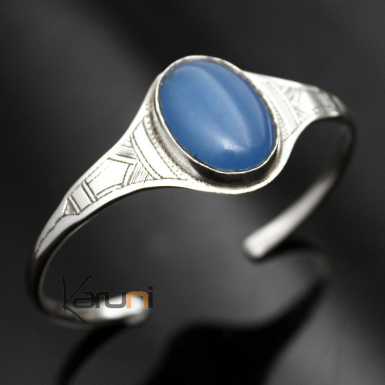 Bracelet en Argent et Agate bleue ovale IZZA 02 - KARUNI