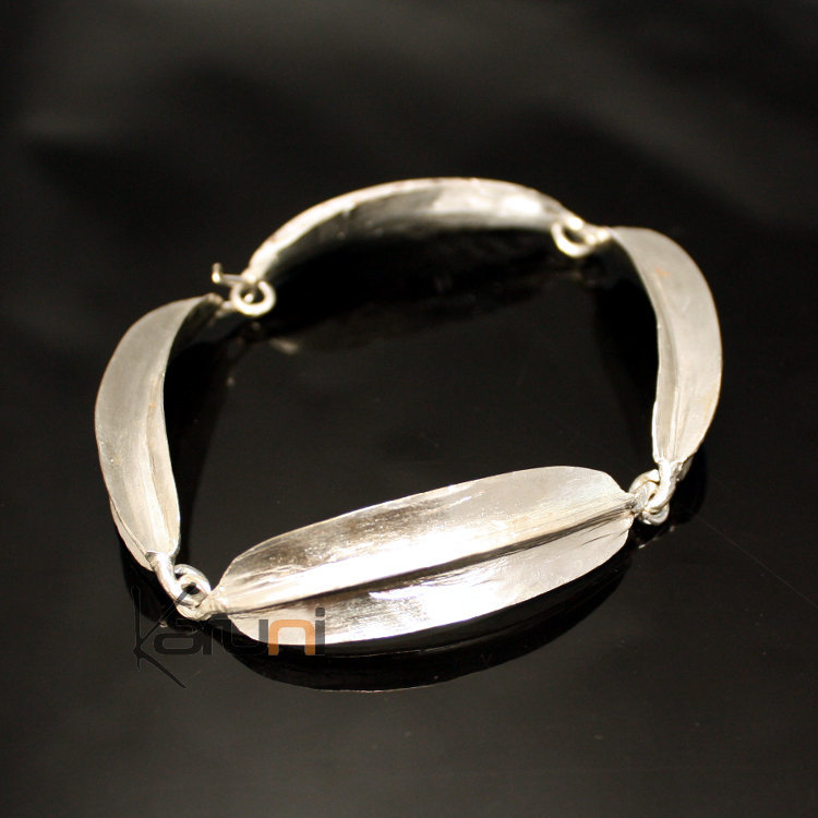 Bracelet Peul Fulani Mali 06P Plaqué Argent 4 feuilles