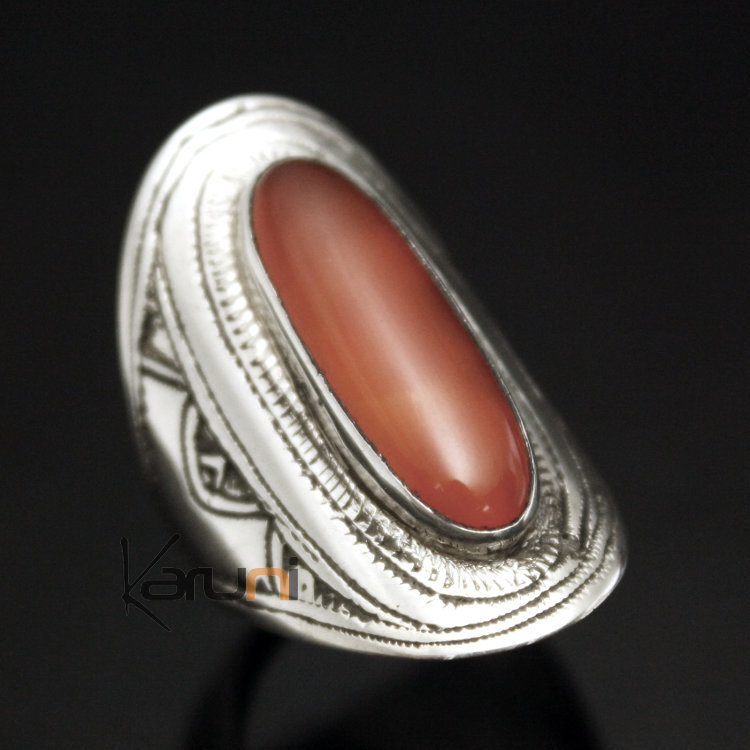 Bague en Argent et Agate Rouge 18 Ovale Longue