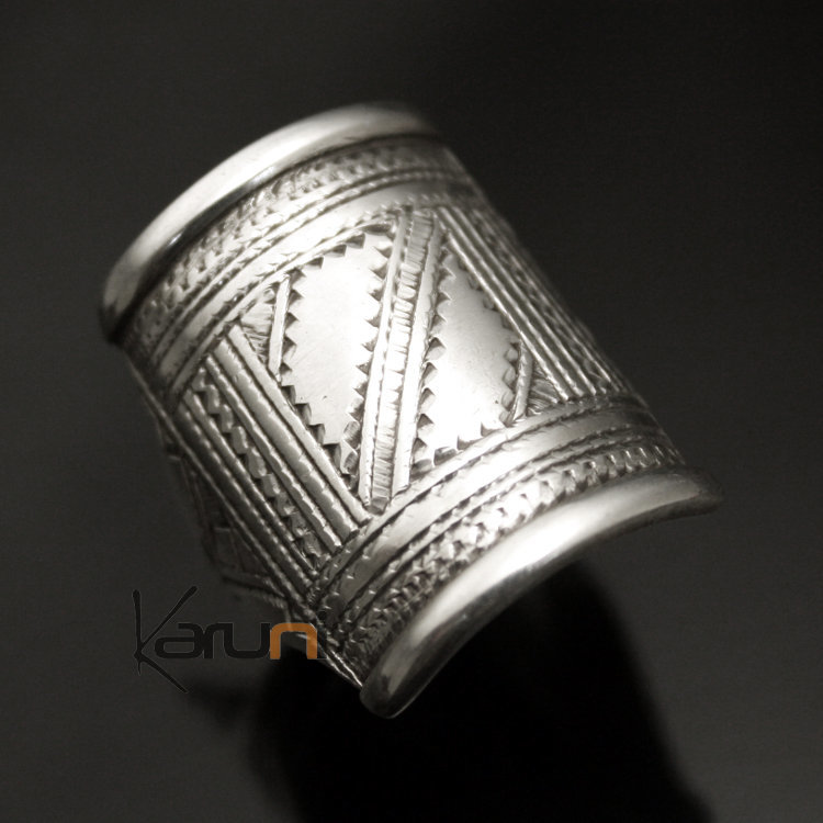 Bijoux Touareg Ethniques Bague Argent Grand Rectangle 02 - KARUNI