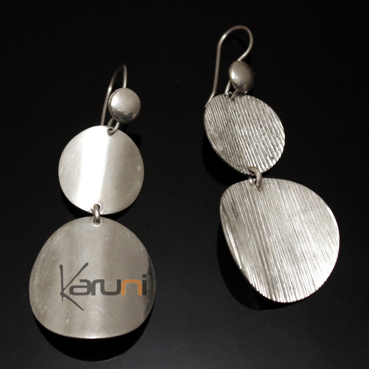 Boucles d'oreilles en Argent 07 longues rondes rayées inspiration Karuni