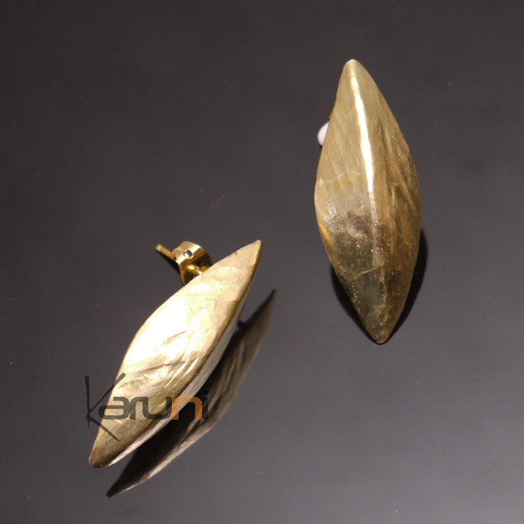 Boucles d'Oreilles Peul Fulani Mali 46 Bronze Doré Clous Feuille