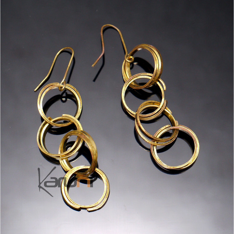 Boucles d'Oreilles Peul Fulani Mali 30-1 Bronze Doré Pendants Cercles
