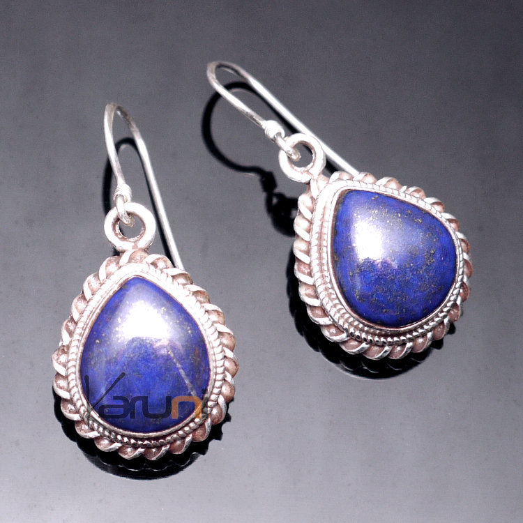 Boucles d'oreilles en Argent 925 07 Goutte Lapis-Lazuli Nepal