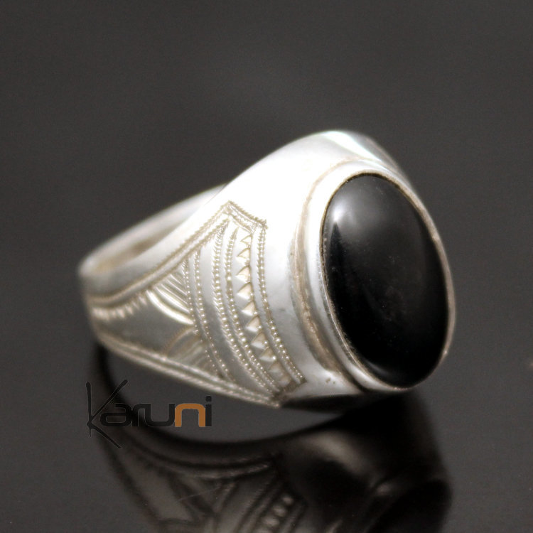 Bague en Argent et Onyx Noir 27 Chevalière Ovale