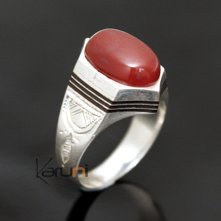 Bague en Argent et Agate Rouge 17 Chevalière Homme/Femme Ovale