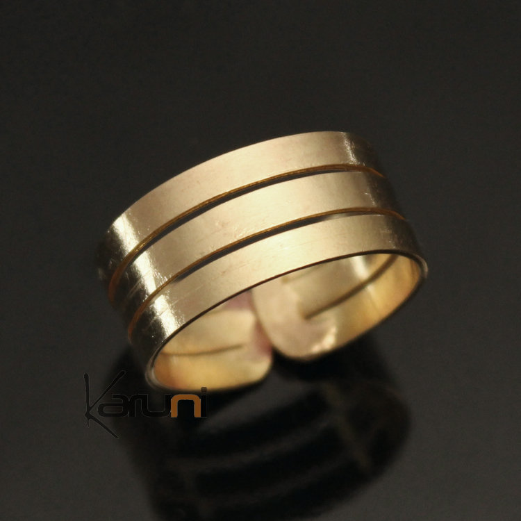 Bague Réglable Bronze Doré Peul Fulani 18 Anneau Triple Plat Design Karuni Bague de Phalange