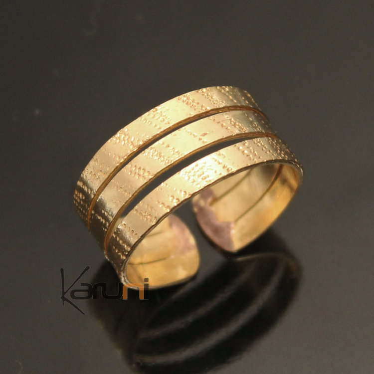 Bague Réglable Bronze Doré Peul Fulani 28 Anneau Triple Plat Design Karuni Bague de Phalange