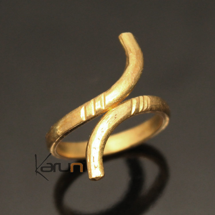 Bague Réglable Bronze Doré Peul Fulani 22 Anneau Serpent Design Karuni