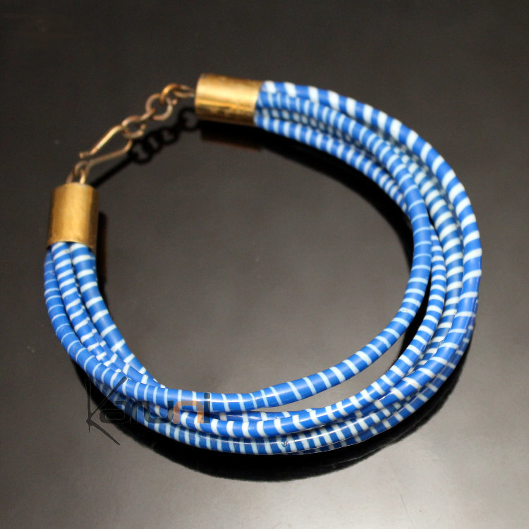 Bracelets 6 Rangs JOKKO en Plastique Recyclé Fermoir Bronze Réglable Bleu