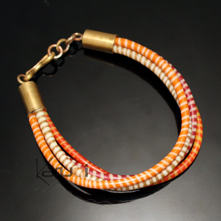 Bracelets 4 Rangs JOKKO en Plastique Recyclé Fermoir Bronze Réglable Rose Orange Clair
