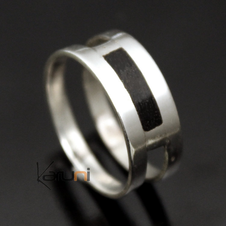 Bague Anneau Alliance homme/femme argent Ebène Ouvert Design KARUNI