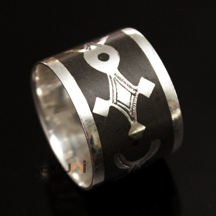 Bague Anneau Alliance en Argent homme/femme ébène Large Croix Agadez Amazigh